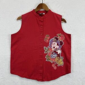 Vintage Disney Minnie Mouse Shirt Womens Large Red Sleeveless Button Front 90s